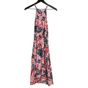 Billabong Womens Aloha Babe Print Midi Wrap Dress Pink Blue Floral - S